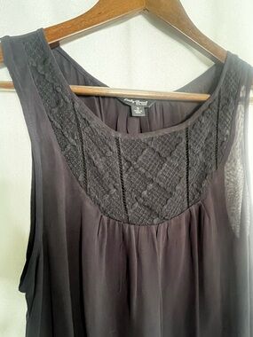 Lucky Brand Black Boho Flow Sheer Tank Top Embroidered Yoke Flowy Small Camisole